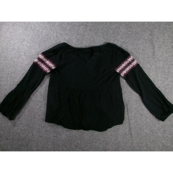 Old Navy Blouse Womens Medium Black Embroidered V Neck Bohemian Boho Chic Flowy - Picture 9 of 10